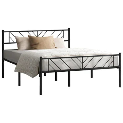 MBF-SIS-D-BK Oikiture Metal Bed Frame Double Size Bed Base Platform Black SIS