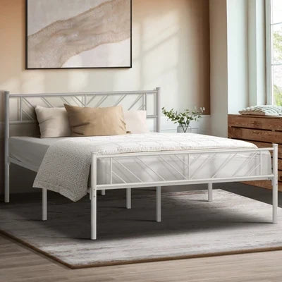 MBF-SIS-D-WH Oikiture Metal Bed Frame Double Size Metal Base Mattress Platform White