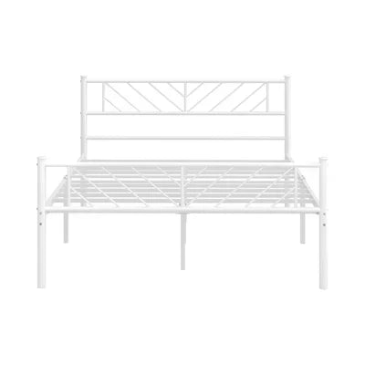 MBF-SIS-D-WH Oikiture Metal Bed Frame Double Size Metal Base Mattress Platform White