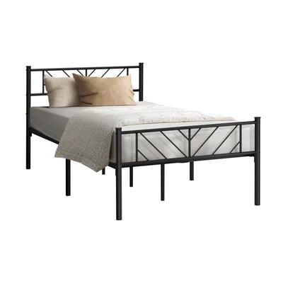 MBF-B-SIS-KS-BK Oikiture Metal Bed Frame King Single Bed Base Platform Black SIS