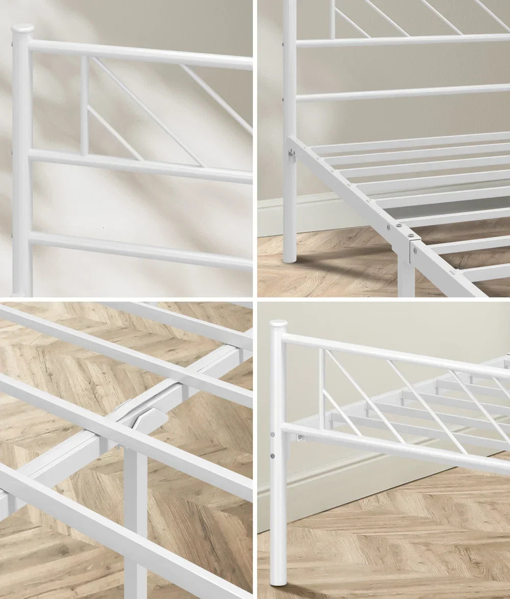 MBF-SIS-KS-WH Oikiture Metal Bed Frame King Single Size Metal Base Mattress Platform White