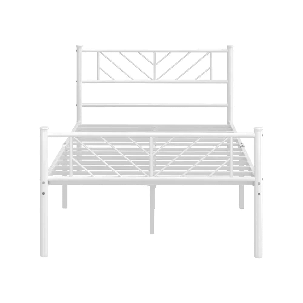 MBF-SIS-KS-WH Oikiture Metal Bed Frame King Single Size Metal Base Mattress Platform White