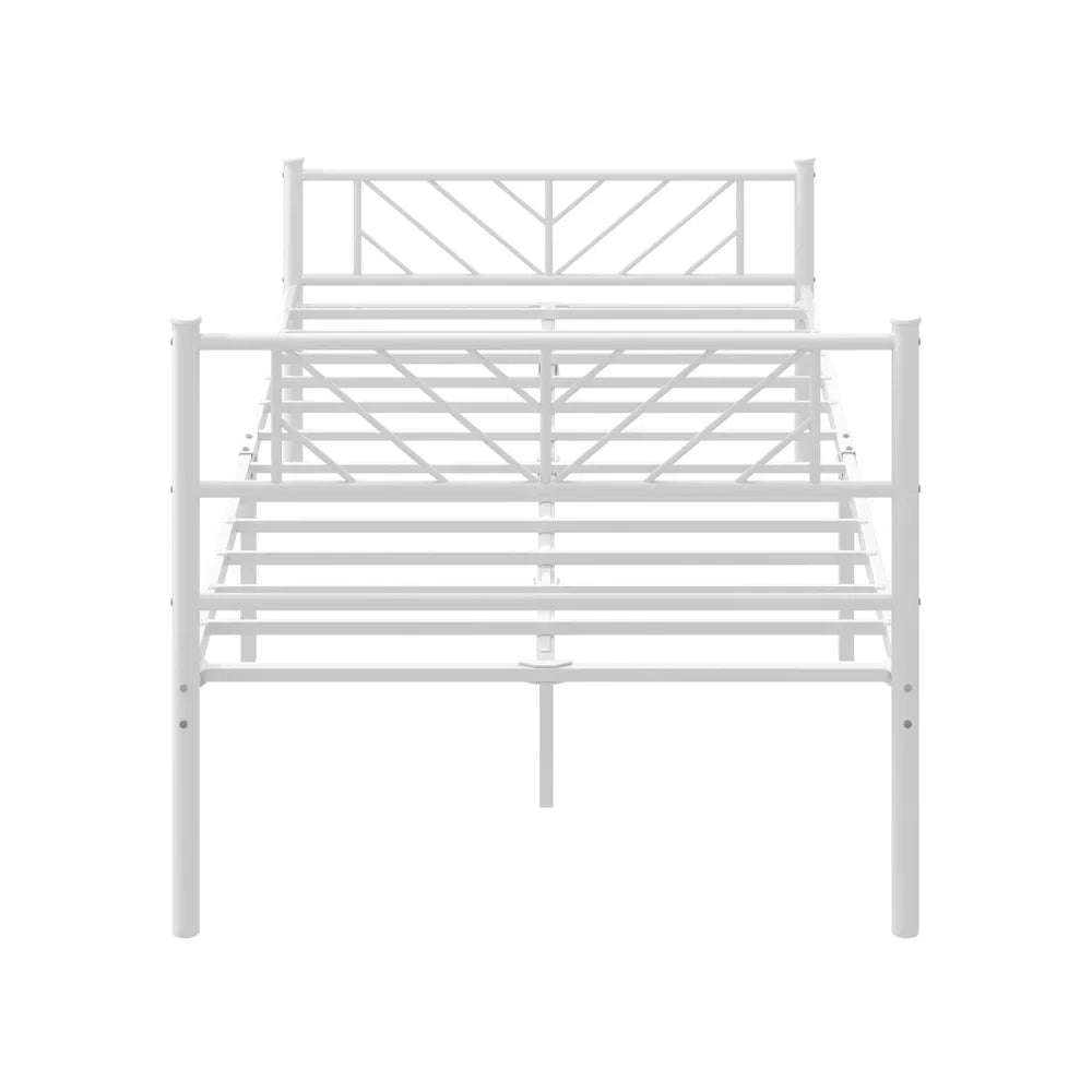 MBF-SIS-KS-WH Oikiture Metal Bed Frame King Single Size Metal Base Mattress Platform White