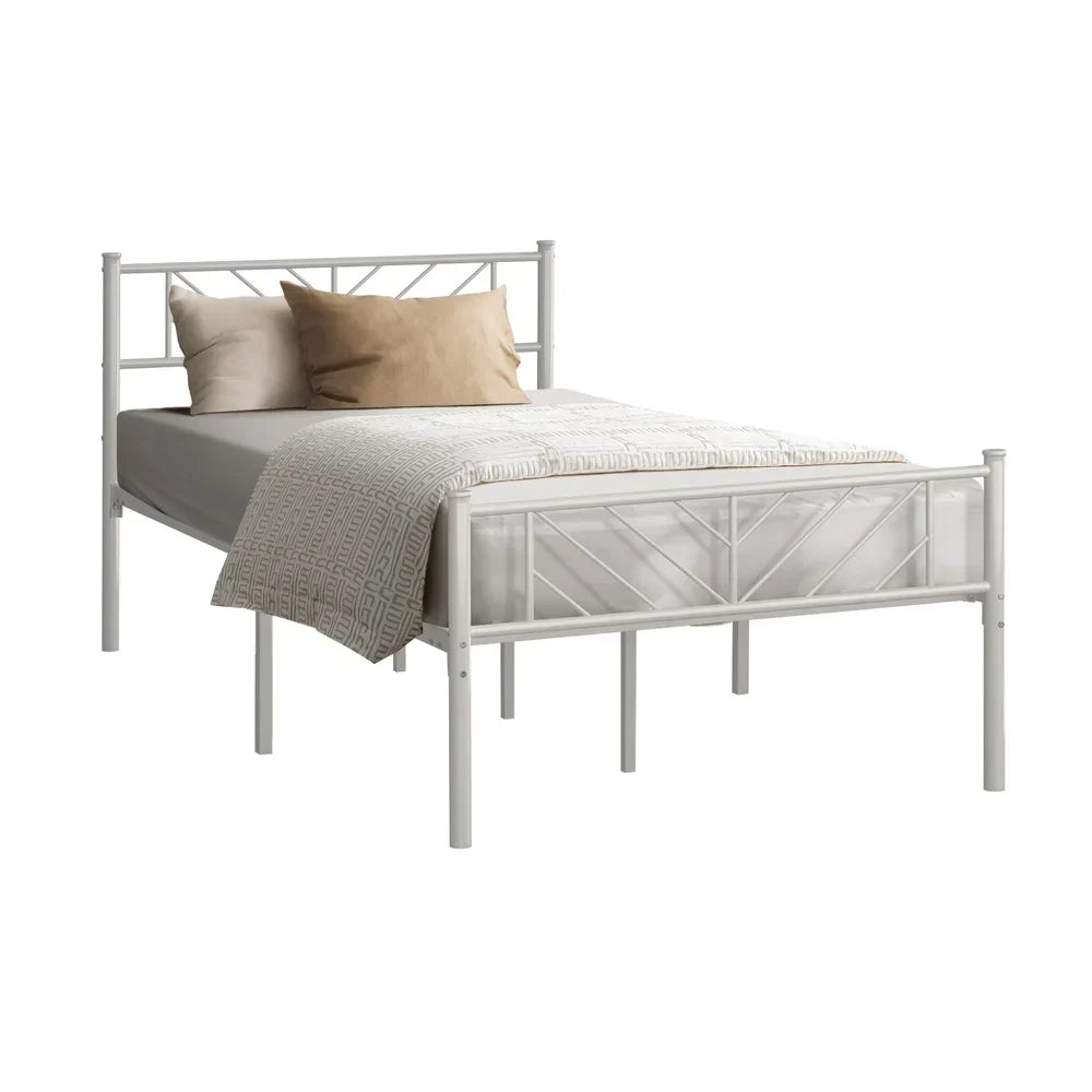 MBF-SIS-KS-WH Oikiture Metal Bed Frame King Single Size Metal Base Mattress Platform White
