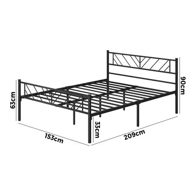 MBF-B-SIS-Q-BK Oikiture Metal Bed Frame Queen Size Bed Base Platform Black SIS