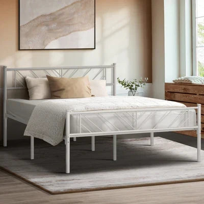 MBF-SIS-Q-WH Oikiture Metal Bed Frame Queen Size Metal Base Mattress Platform White