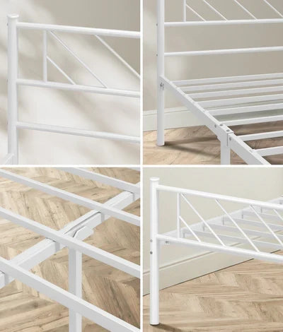 MBF-SIS-Q-WH Oikiture Metal Bed Frame Queen Size Metal Base Mattress Platform White