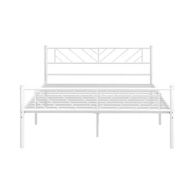 MBF-SIS-Q-WH Oikiture Metal Bed Frame Queen Size Metal Base Mattress Platform White