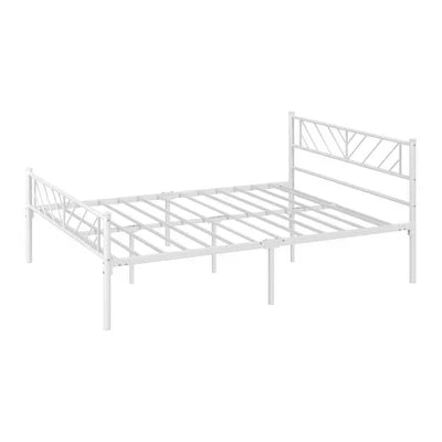 MBF-SIS-Q-WH Oikiture Metal Bed Frame Queen Size Metal Base Mattress Platform White