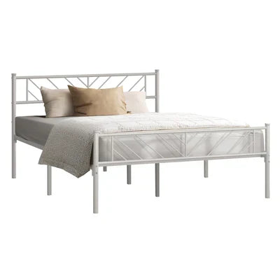 MBF-SIS-Q-WH Oikiture Metal Bed Frame Queen Size Metal Base Mattress Platform White