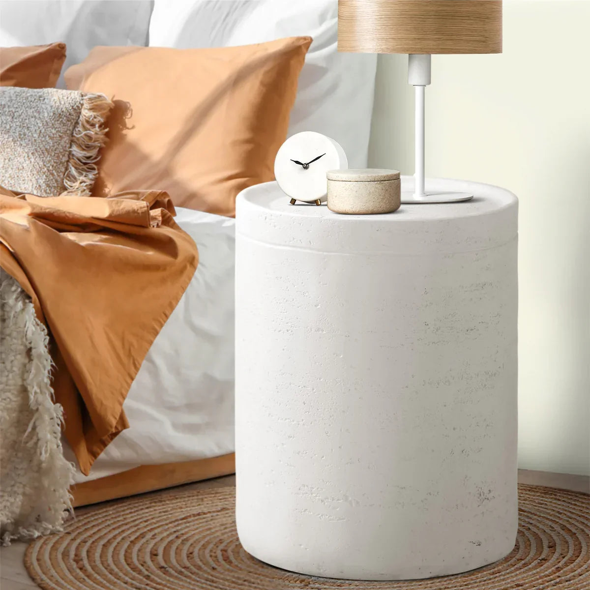 MF-OST-DRUM-WH Oikiture Side Table Coffee End Stool Bedside Stand Concrete Outdoor
