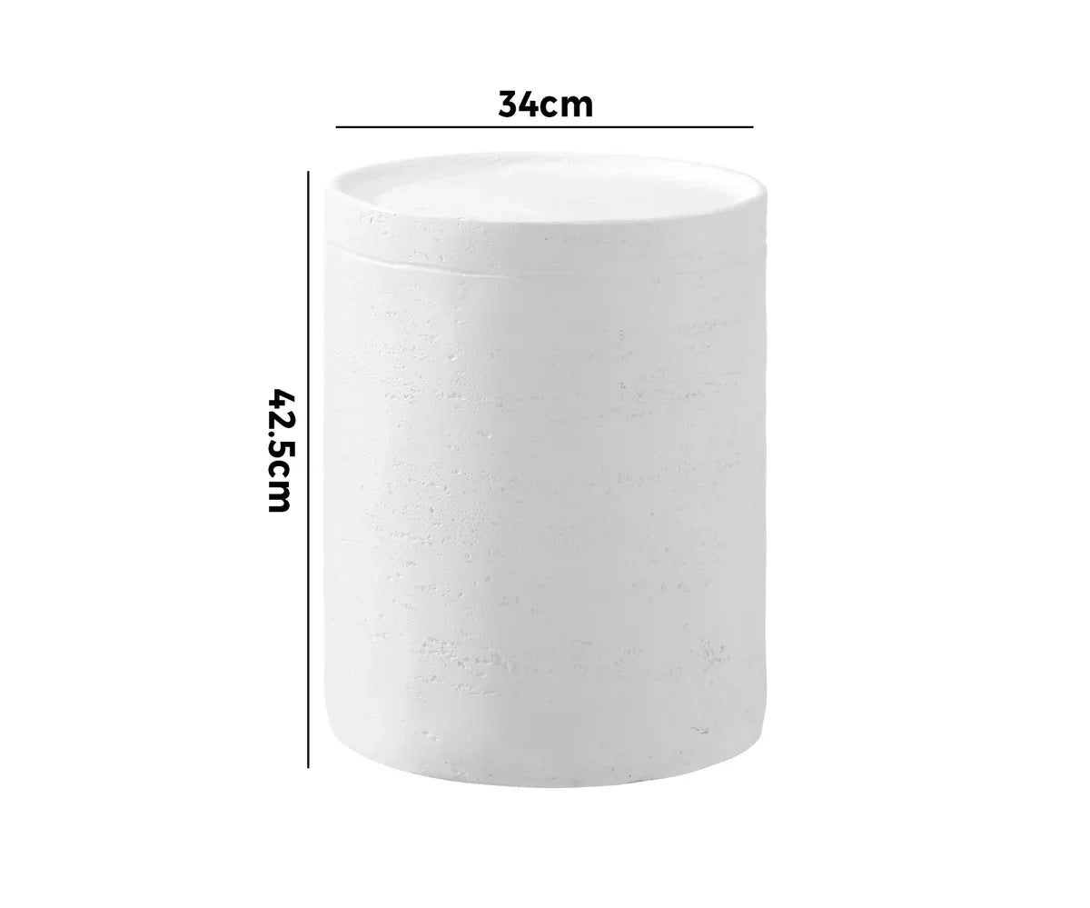 MF-OST-DRUM-WH Oikiture Side Table Coffee End Stool Bedside Stand Concrete Outdoor