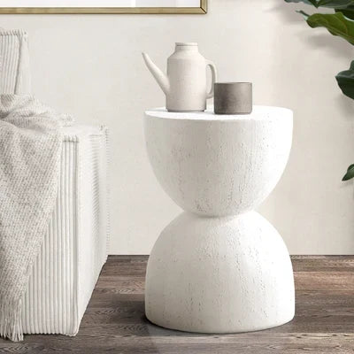 MF-OST-RURU-WH Oikiture Coffee Side Table Bedside End Stone Stool Stand Outdoor Indoor