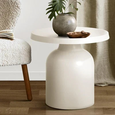 MF-ST-LATI-WH Oikiture Coffee Side Table Round Bedside Sofa Tea End Tables Steel Metal White