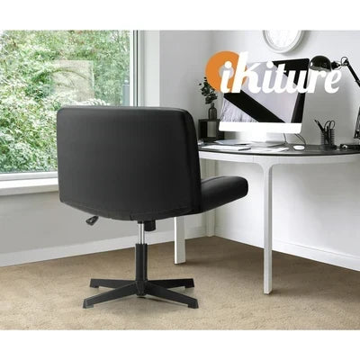 OCH-CROSS-LEA-BK Oikiture Mid Back Armless Office Desk Chair Wide Seat PU Leather Black