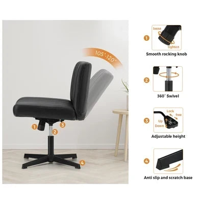 OCH-CROSS-LEA-BK Oikiture Mid Back Armless Office Desk Chair Wide Seat PU Leather Black