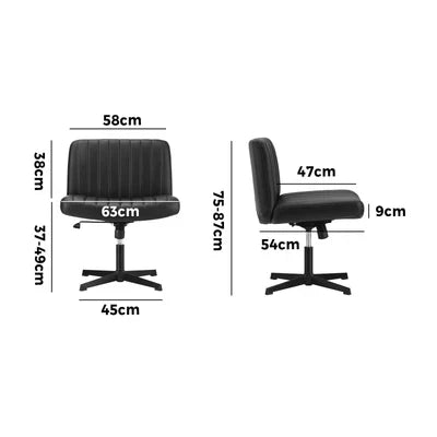 OCH-CROSS-LEA-BK Oikiture Mid Back Armless Office Desk Chair Wide Seat PU Leather Black