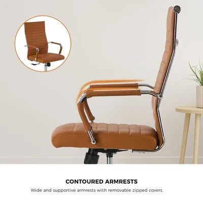 OCH-EPAD-LEA-BR Oikiture Office Chair Executive Swivel Desk Chair High Back Leather Brown