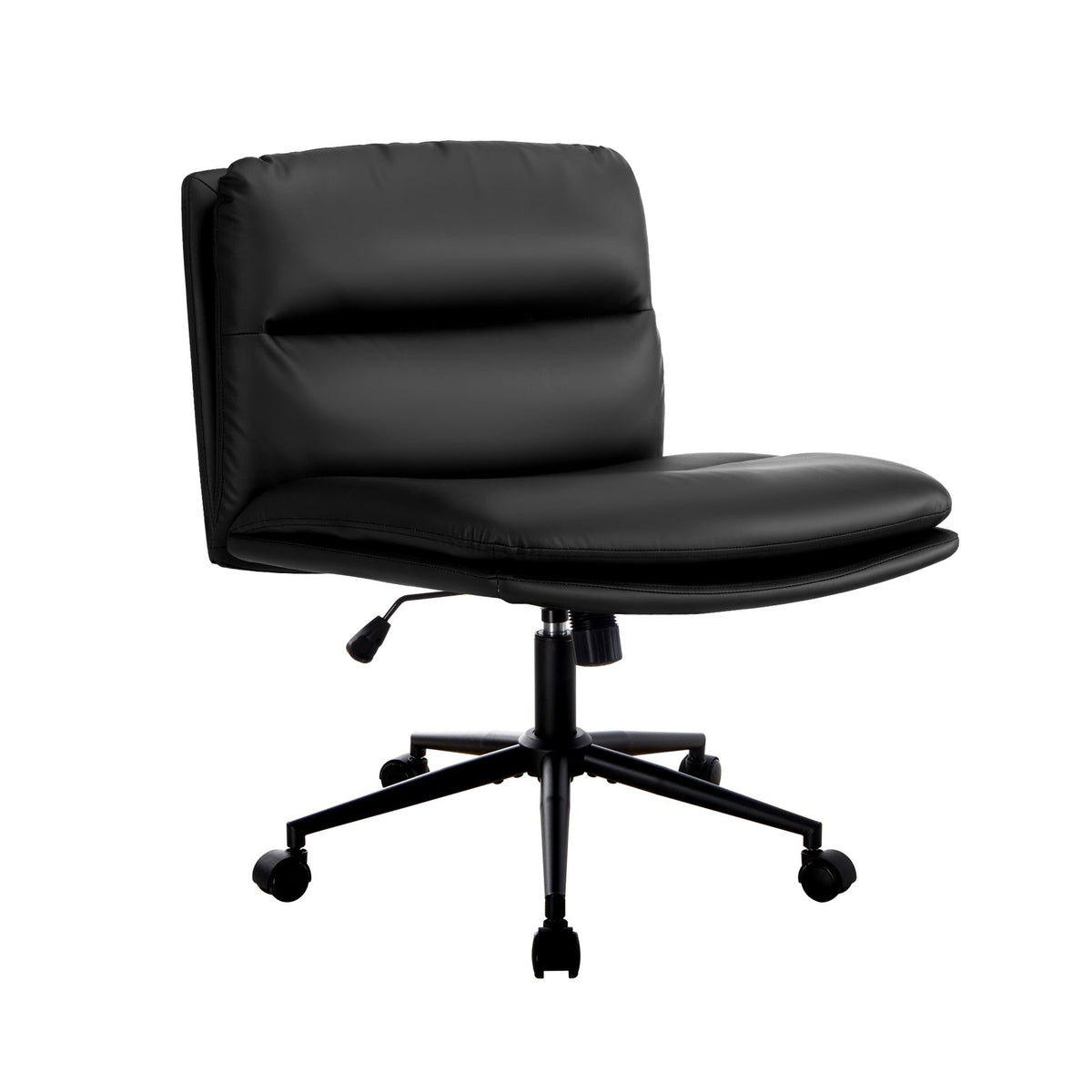 OCH-ROLCROSS-LEA-BK Oikiture Mid Back Armless Office Desk Chair Wide Seat Leather Black with Wheels