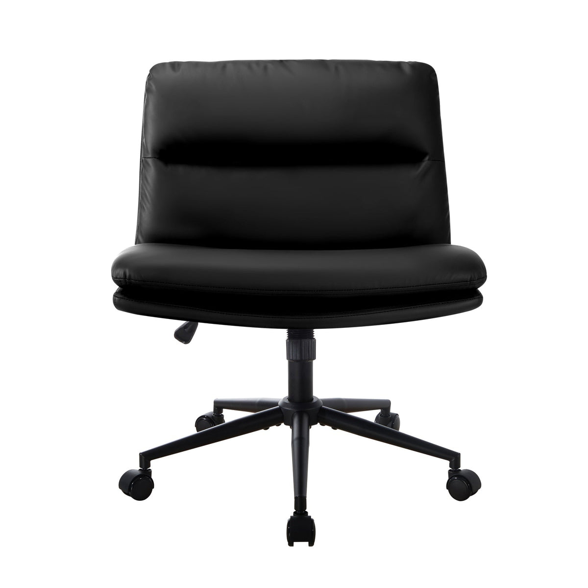 OCH-ROLCROSS-LEA-BK Oikiture Mid Back Armless Office Desk Chair Wide Seat Leather Black with Wheels