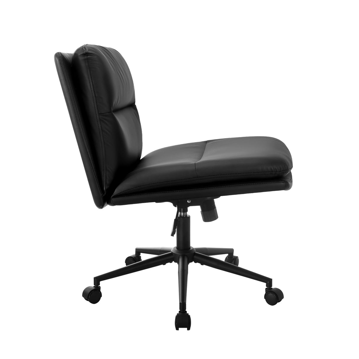 OCH-ROLCROSS-LEA-BK Oikiture Mid Back Armless Office Desk Chair Wide Seat Leather Black with Wheels