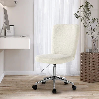 OCH-STRAIT-SP-SI Oikiture High Back Armless Home Office Chair Boucle White and Silver