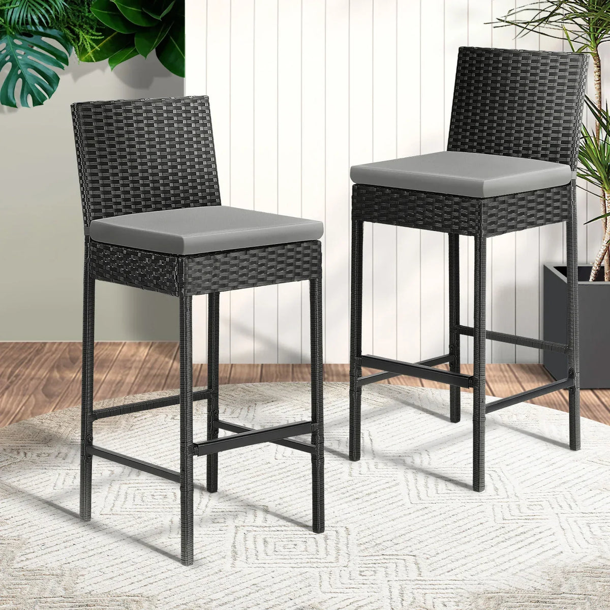 OD-BAR-CH4X-BK Livsip Garden Bar Stools Rattan Dinning Chairs Cafe Outdoor Patio Chairs 4X