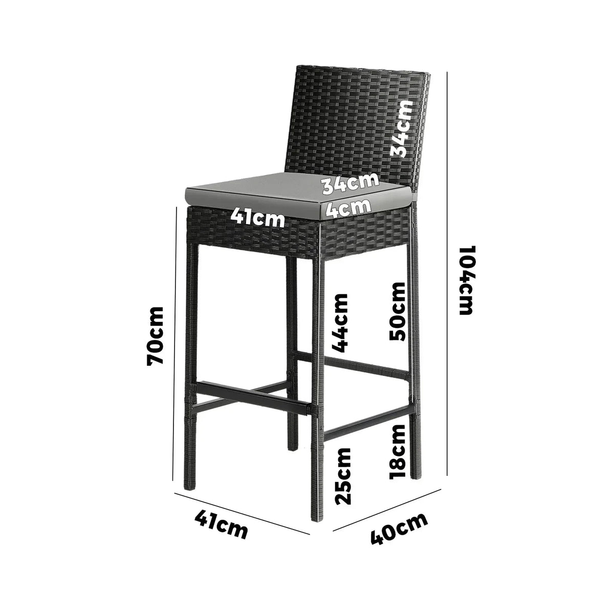 OD-BAR-CH4X-BK Livsip Garden Bar Stools Rattan Dinning Chairs Cafe Outdoor Patio Chairs 4X