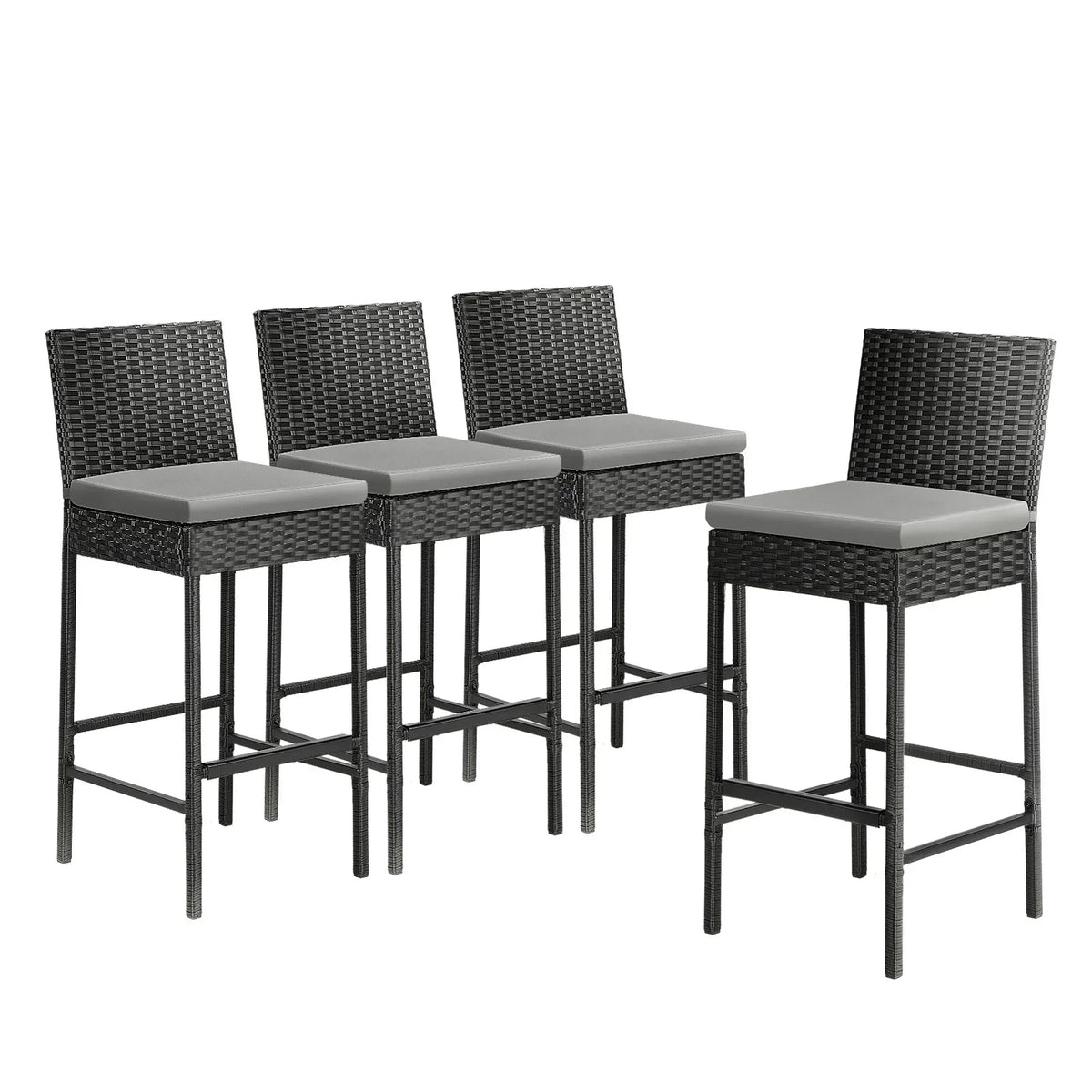 OD-BAR-CH4X-BK Livsip Garden Bar Stools Rattan Dinning Chairs Cafe Outdoor Patio Chairs 4X