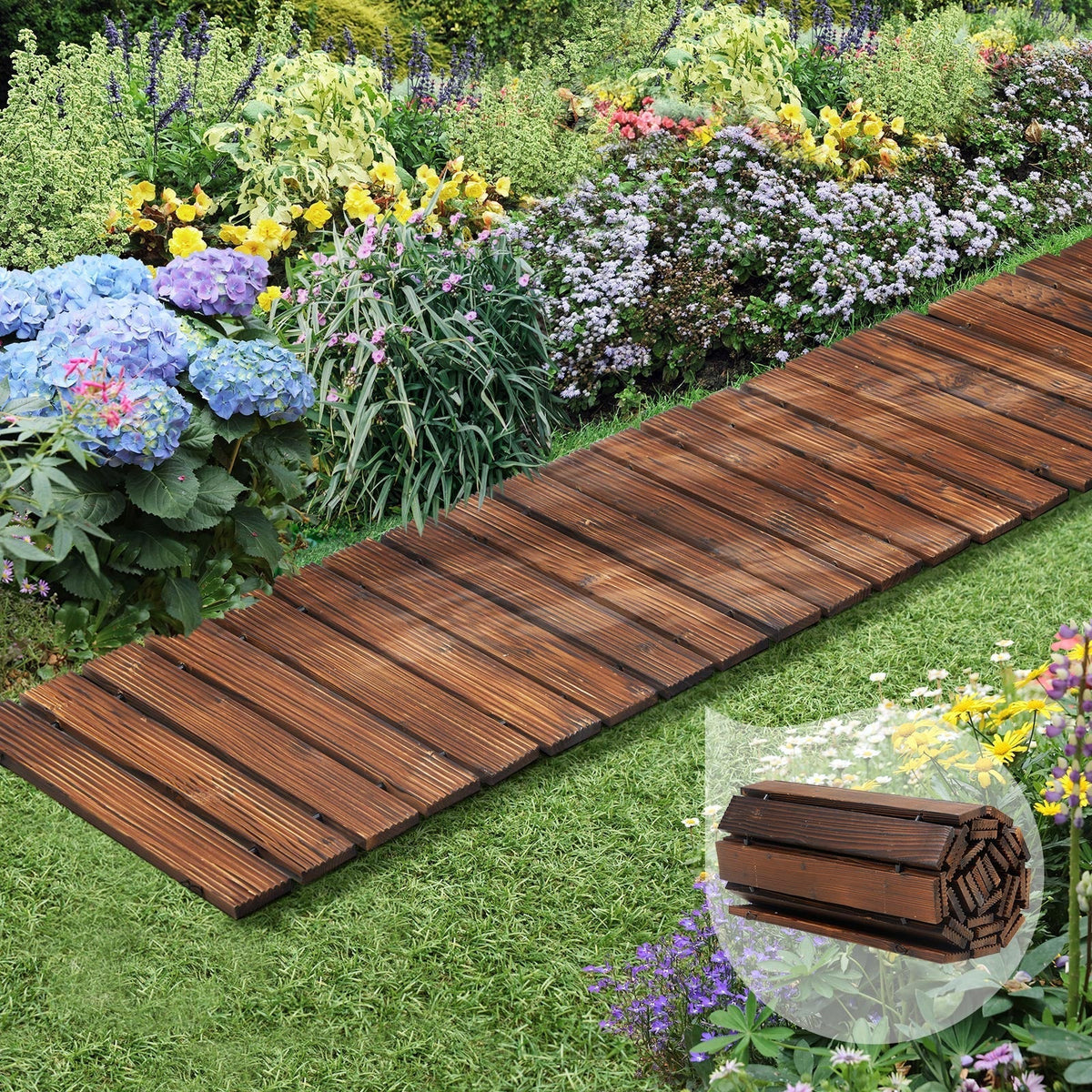 OD-WD-PWS-CA Livsip Garden Wooden Pathway 8ft Roll-Out Straight Walkway