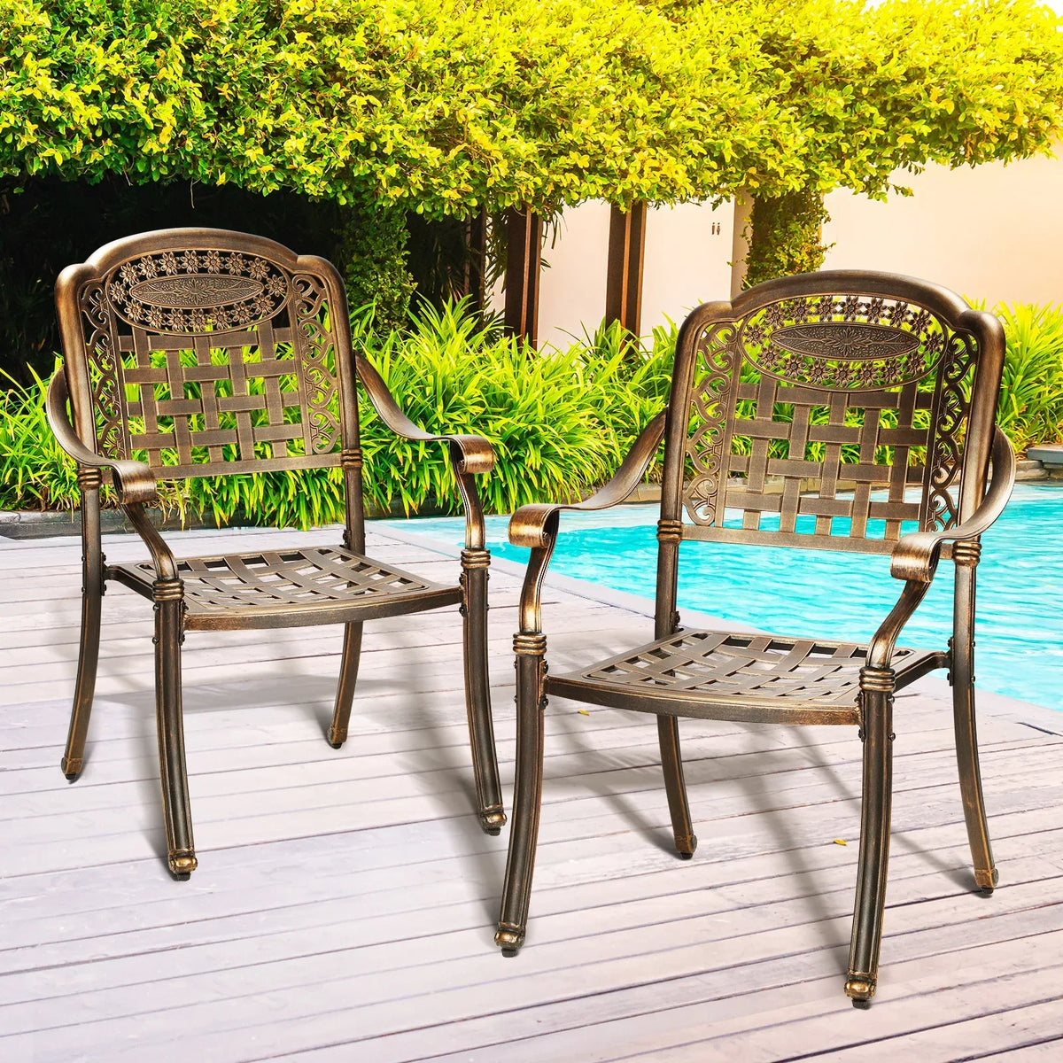 ODDS-AL-PERAL-BZ-2PC Livsip Outdoor Furniture Dining Chairs Cast Aluminium Garden Patio Chairs x2