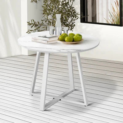 ODDS-MARBLE-90-WH Livsip 90cm Outdoor Dining Sintered Stone Table Patio Furniture Bistro Set White