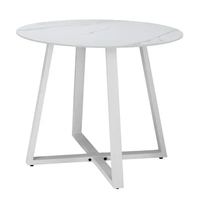 ODDS-MARBLE-90-WH Livsip 90cm Outdoor Dining Sintered Stone Table Patio Furniture Bistro Set White
