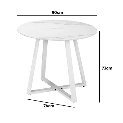 ODDS-MARBLE-90-WH Livsip 90cm Outdoor Dining Sintered Stone Table Patio Furniture Bistro Set White