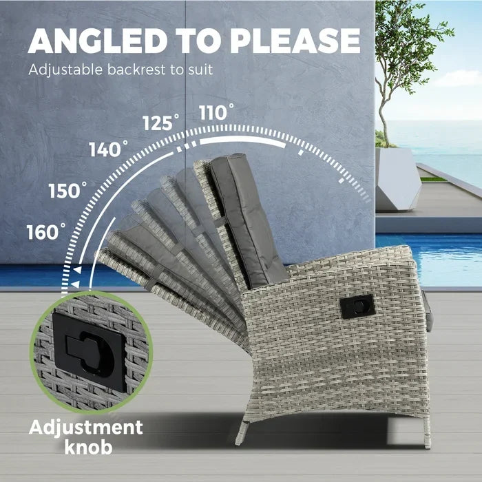 ODR-FW-CHFTR-GY Livsip Outdoor Recliner Chairs Sun Lounge Wicker Sofa Patio Furniture Garden