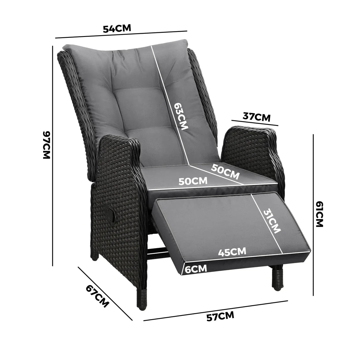 ODR-RW-FTR-BK Livsip Outdoor Recliner with Adjustable Footrest Black