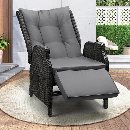ODR-RW-FTR-BK Livsip Outdoor Recliner with Adjustable Footrest Black