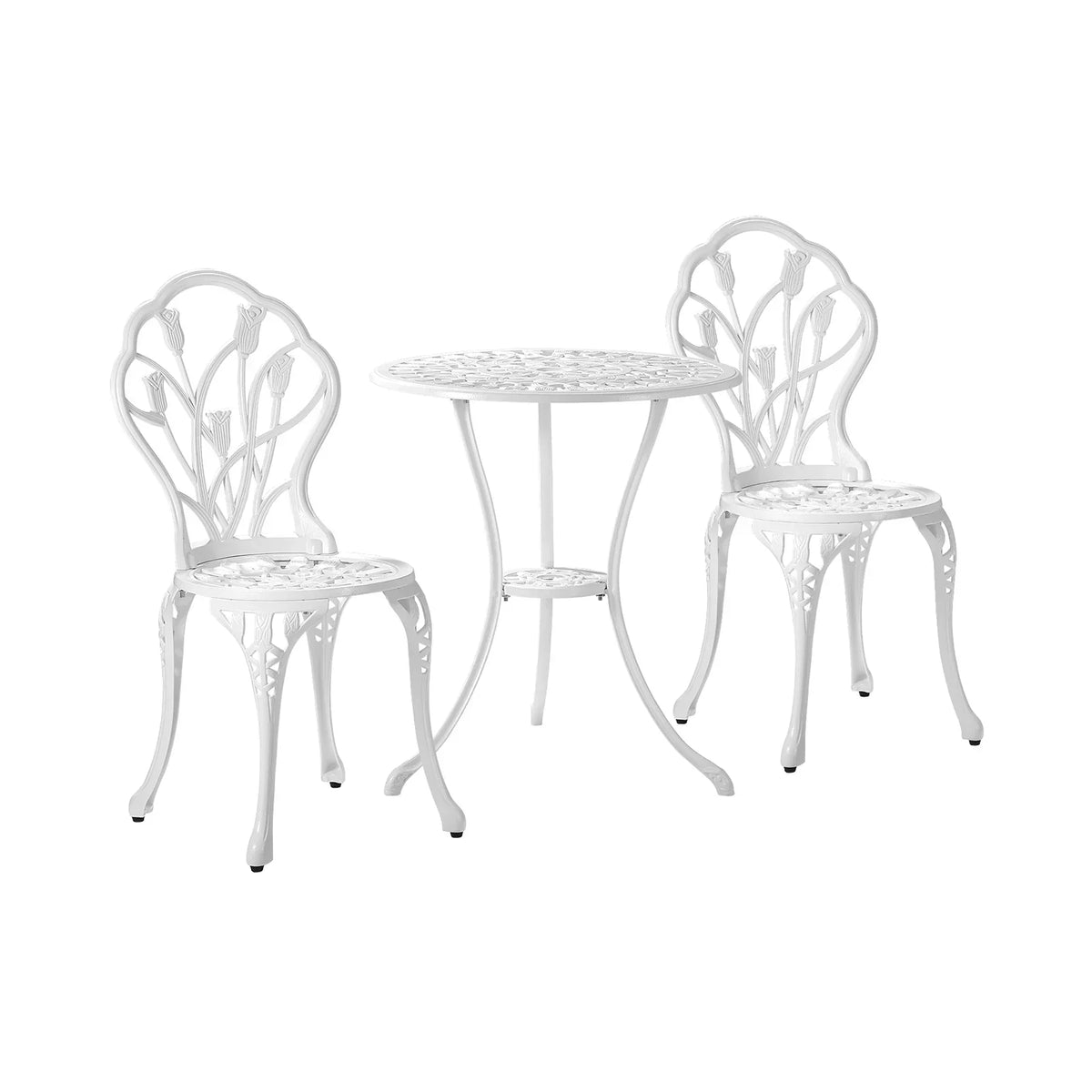 OPS-AL-TULIP-WH Livsip 3 Piece Outdoor Furniture Setting Chairs Table Bistro Patio Dining Set