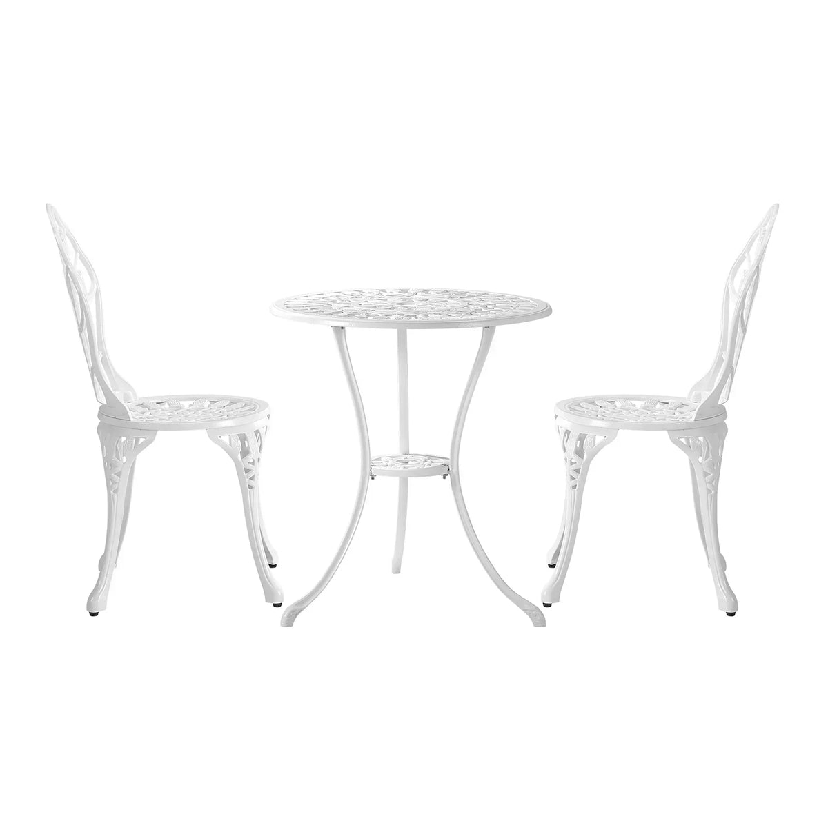 OPS-AL-TULIP-WH Livsip 3 Piece Outdoor Furniture Setting Chairs Table Bistro Patio Dining Set