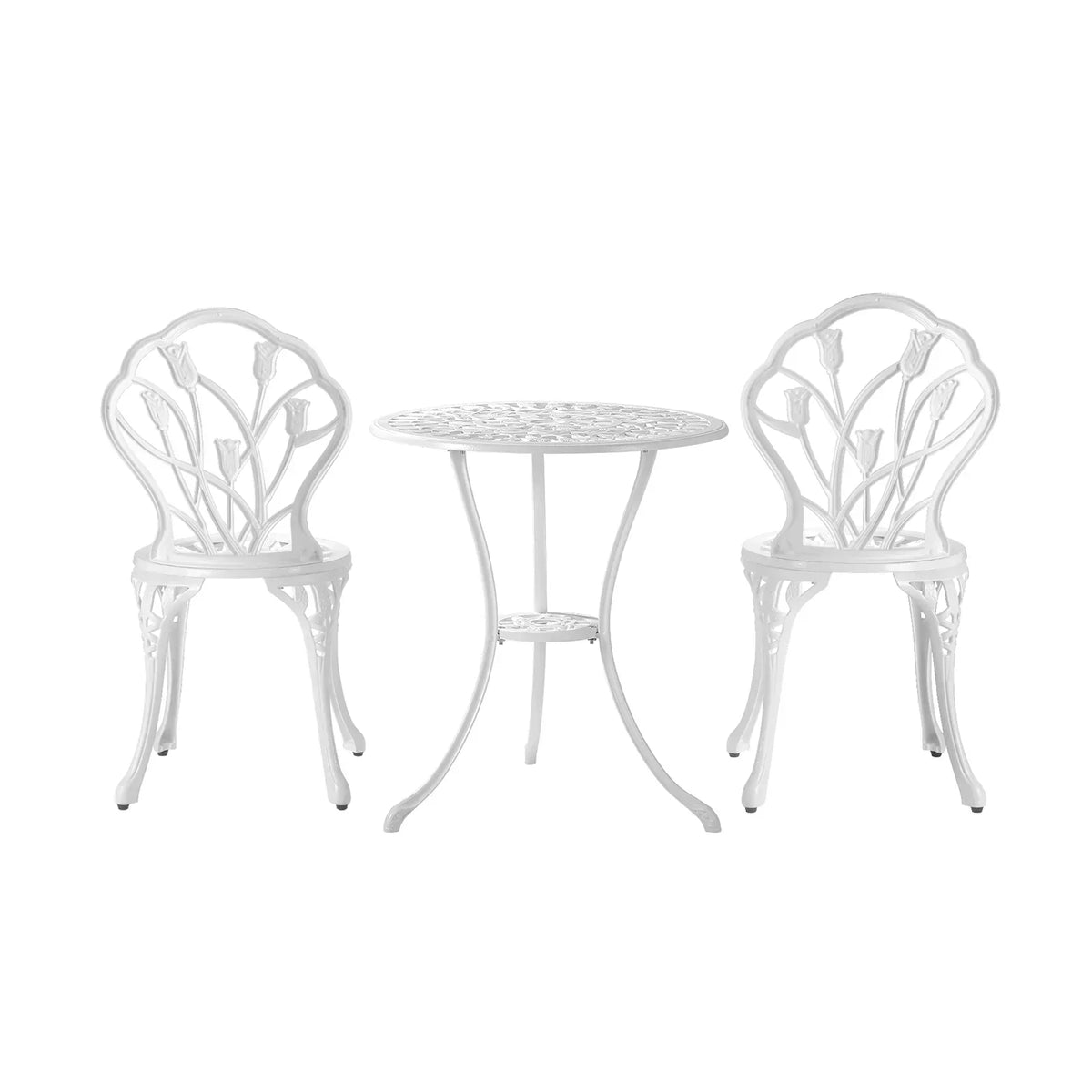 OPS-AL-TULIP-WH Livsip 3 Piece Outdoor Furniture Setting Chairs Table Bistro Patio Dining Set