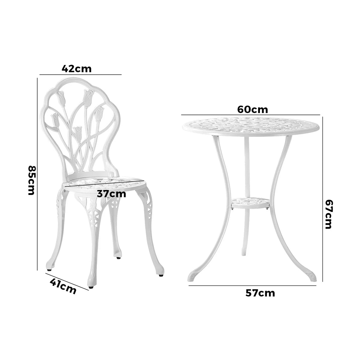 OPS-AL-TULIP-WH Livsip 3 Piece Outdoor Furniture Setting Chairs Table Bistro Patio Dining Set