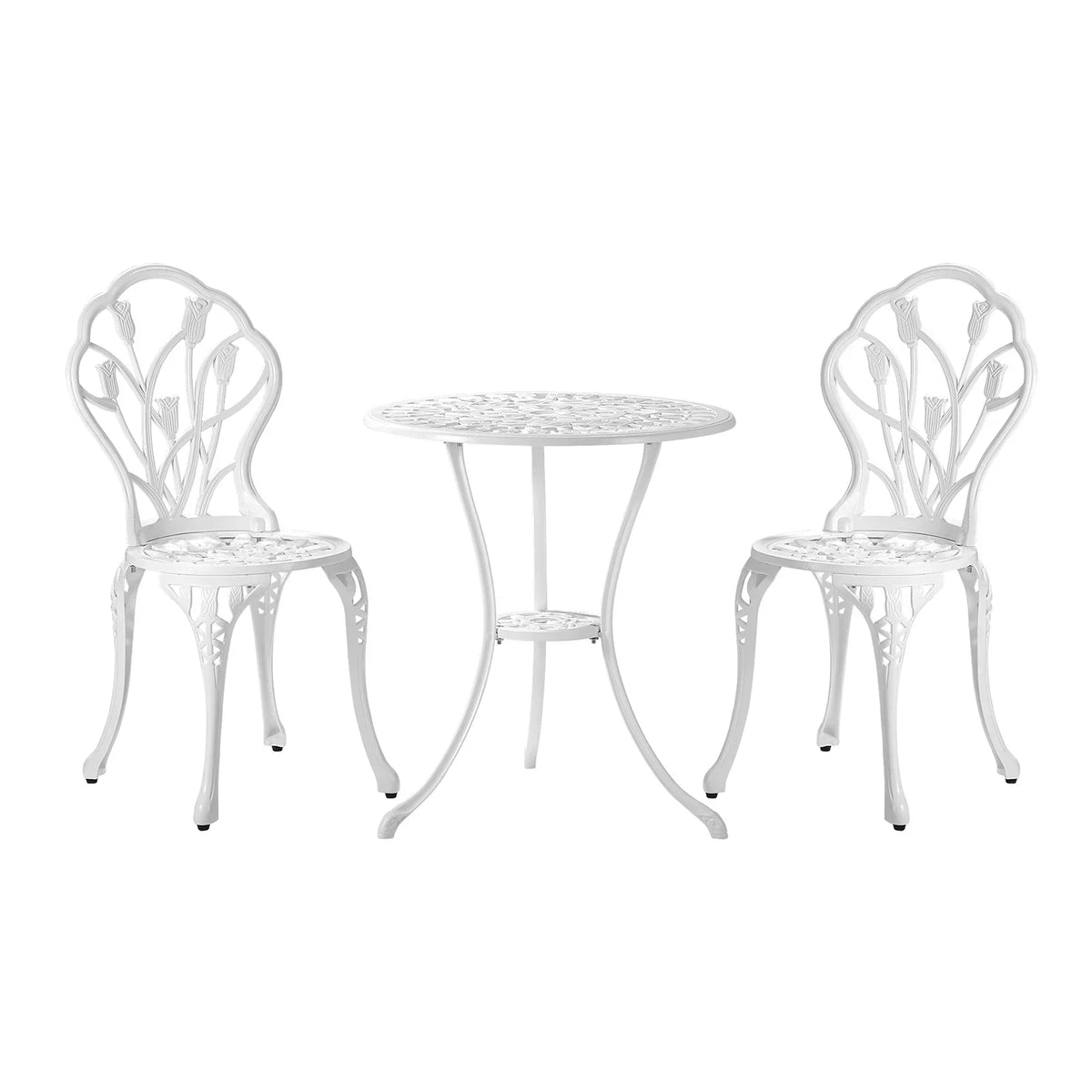OPS-AL-TULIP-WH Livsip 3 Piece Outdoor Furniture Setting Chairs Table Bistro Patio Dining Set