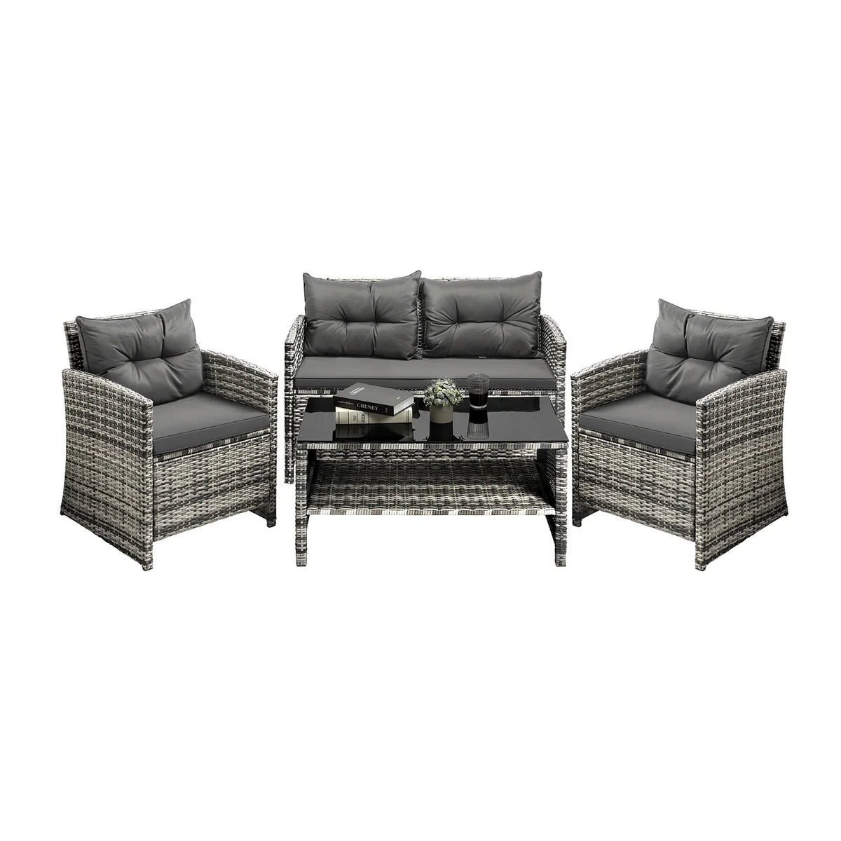 OPS-RTN-4C-GY-AB Livsip 4PCS Outdoor Sofa Set Patio Furniture Wicker Table Chair Garden Lounge 4Piece