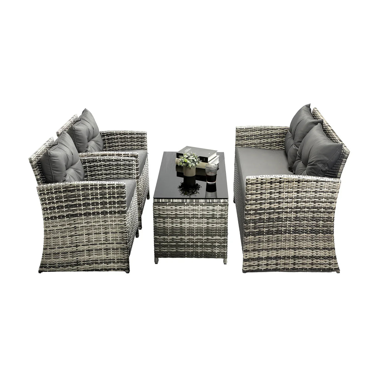 OPS-RTN-4C-GY-AB Livsip 4PCS Outdoor Sofa Set Patio Furniture Wicker Table Chair Garden Lounge 4Piece
