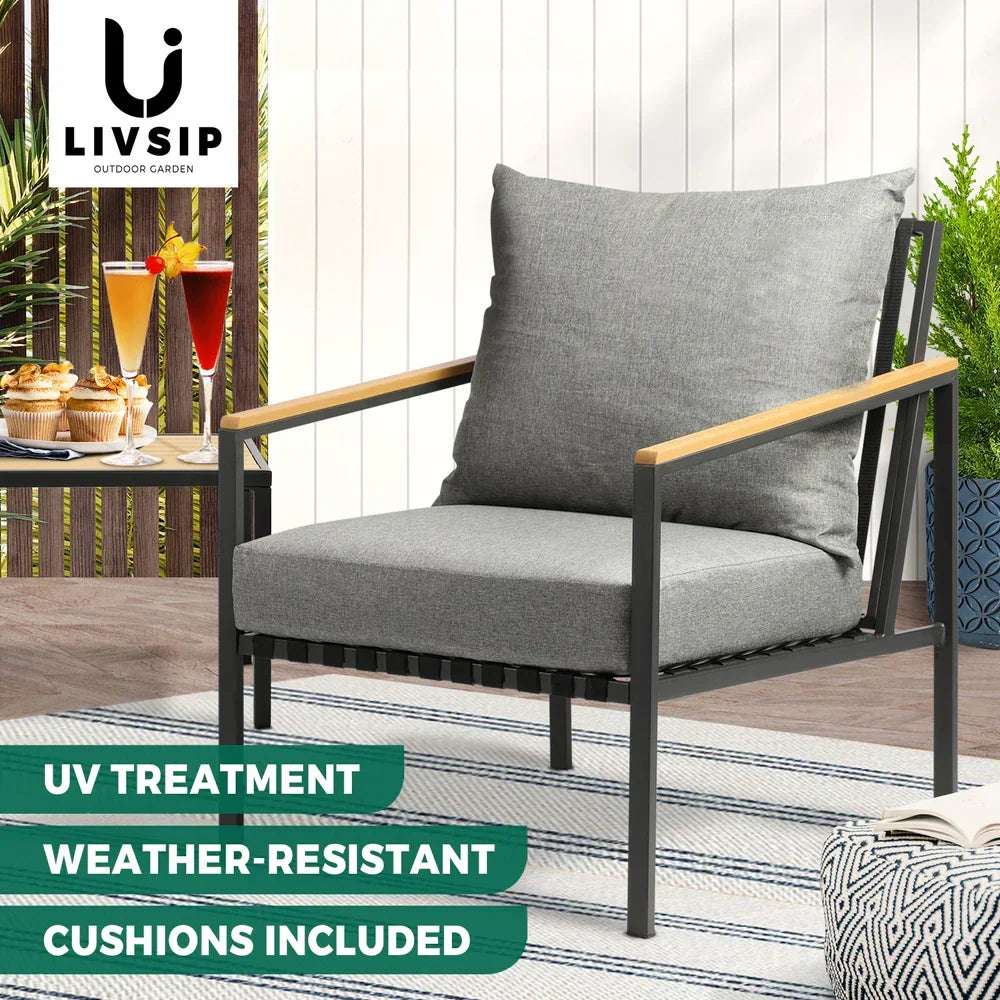 OPS-SOFA-CH-BK Outdoor Lounge Dining Chairs Patio Furniture Lounge Setting