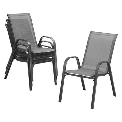 OPS-TXL-CH-GY-4PC Livsip Outdoor Stackable Chairs Patio Furniture Lounge Chair Bistro Set 4x Grey