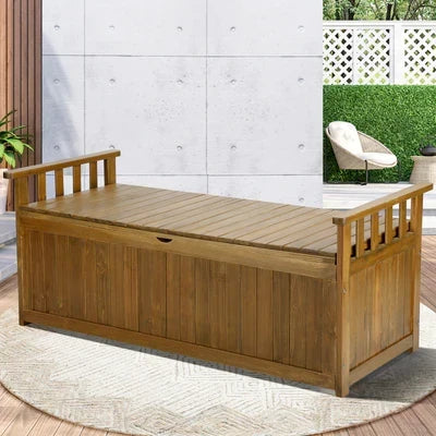 OSBE-WD-XL-NA Livsip Outdoor Storage Box Container Wooden Garden Bench Chest Toy Tool Sheds