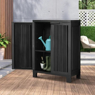 OSC-HALF-CLS-BK Livsip Outdoor Storage Cabinet Box Garden Garage Cupboard Adjustable Lockable