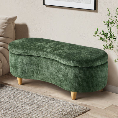OTM-B-CASHEW-CH-GN Oikiture Storage Ottoman Cashew Footstool Chenille Chest Bench Blanket Box Green