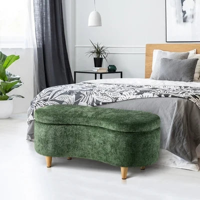 OTM-B-CASHEW-CH-GN Oikiture Storage Ottoman Cashew Footstool Chenille Chest Bench Blanket Box Green